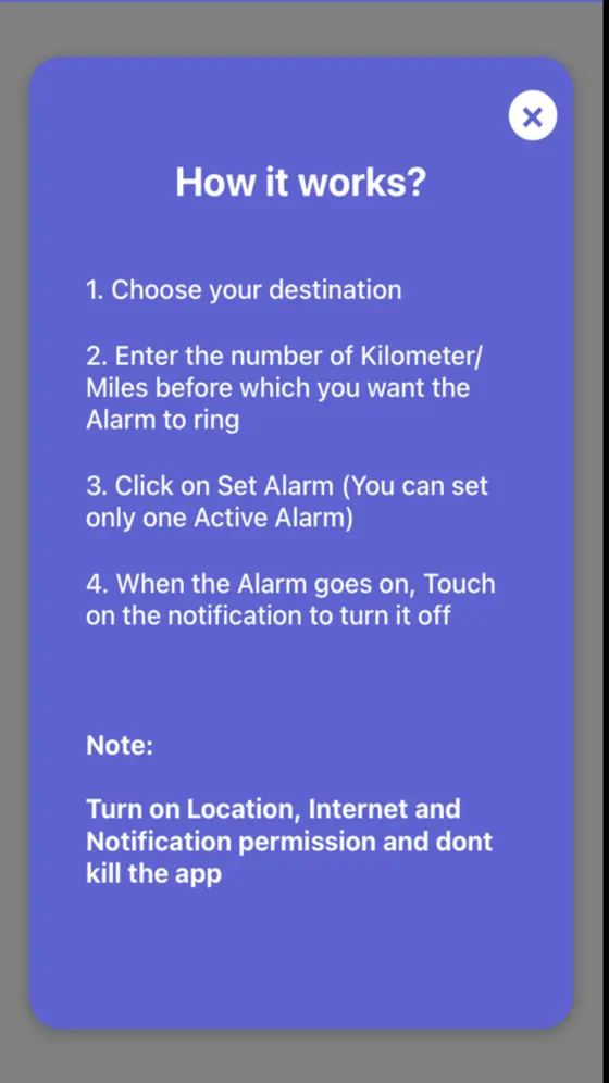 MileGlass alarm set for the chosen destination