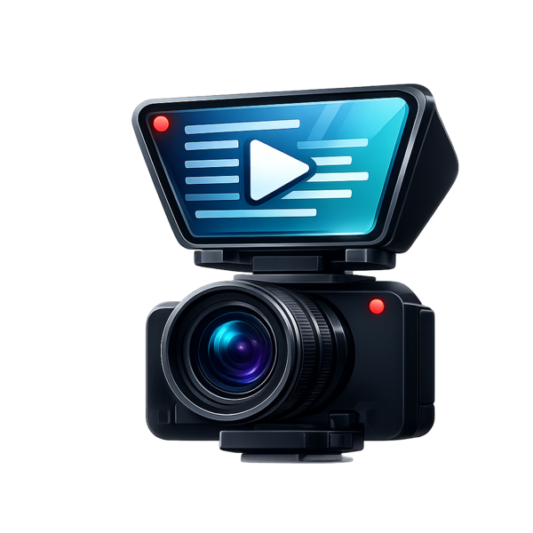 Teleprompter: Camera Overlay app logo — teleprompter screen mounted on a camera